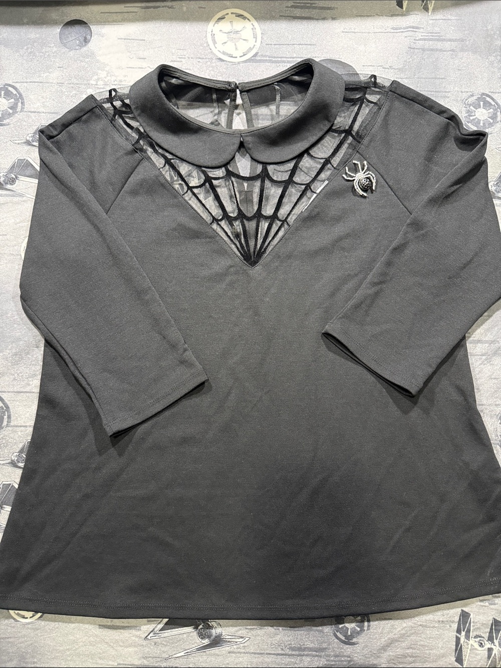 UNIQUE VINTAGE SPIDERWEB PAN COLLAR 3/4 SLEEVE TOP SZ 1X / 16